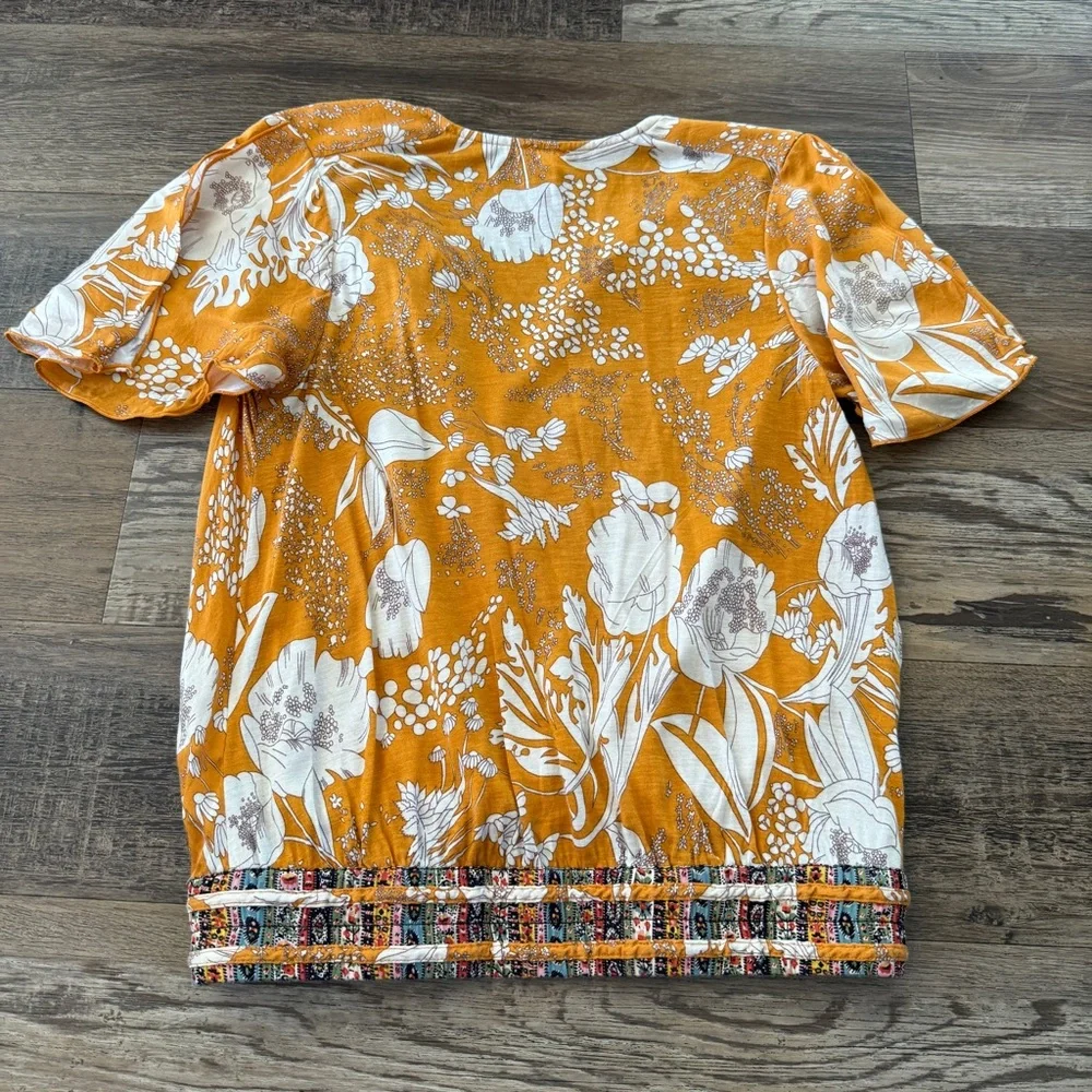 Anthropologie Tiny floral boho cross cross top XS